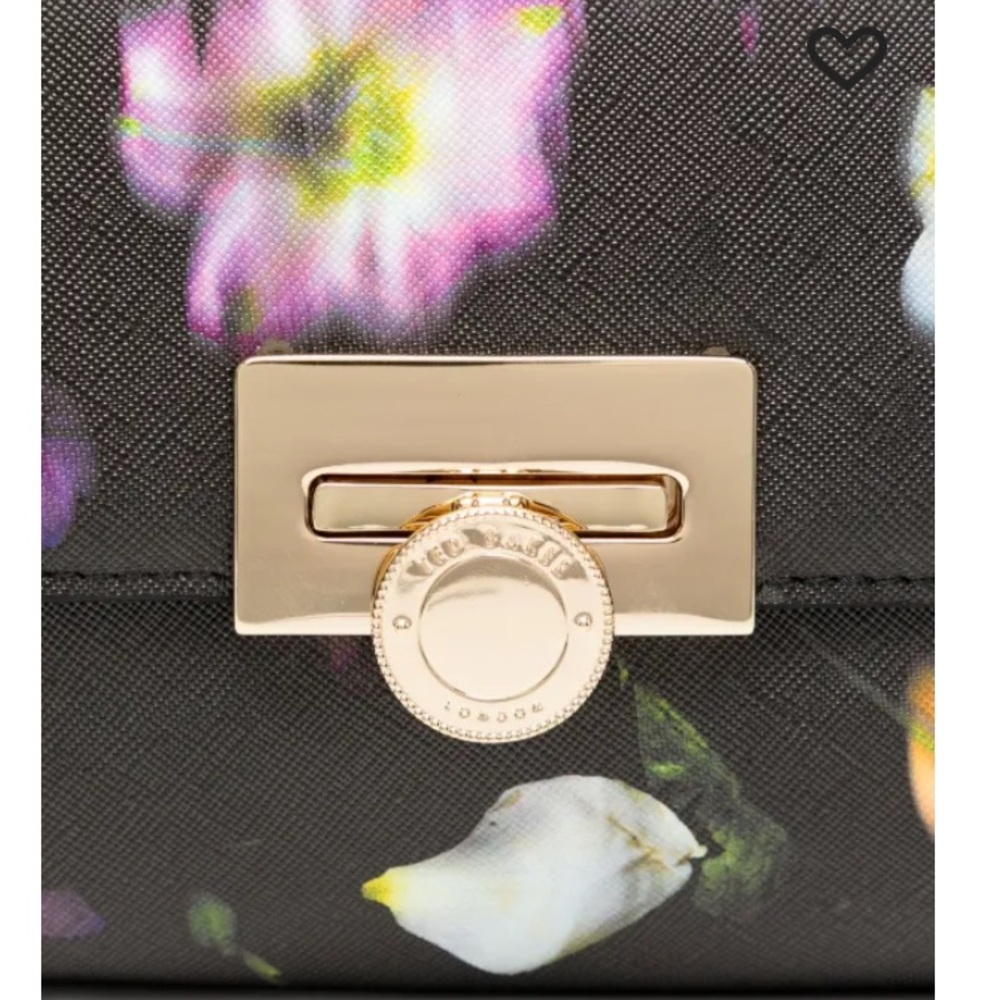 Ted Baker Floral Black Red Chain Clutch Parisa Leather Crossbody - Picture 5 of 13